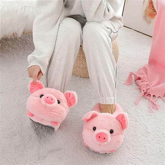 Söpöt possu-sarjakuvaeläintossut naisille [JUN] Pink A