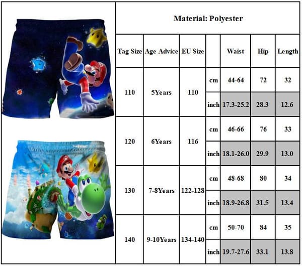 Super Mario Badeshorts og Rash Guard-sett for gutter [JUN] 130cm A