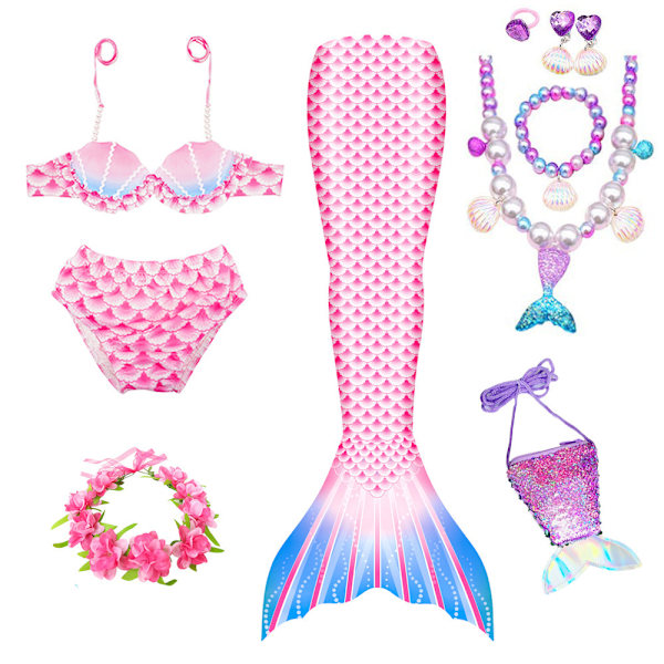 9-delt Havfrue-badedragt Prinsesse Bikini Badetøjssæt Inkl. Monofin MY14 MY14 MY14 140