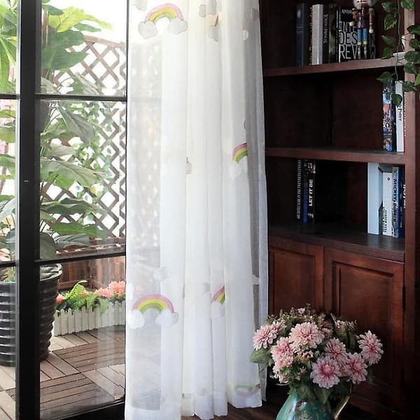 Regnbue Macrame Børnegardin med Blomsterbroderi [JUN] 2.5x2.7m Rainbow hook up
