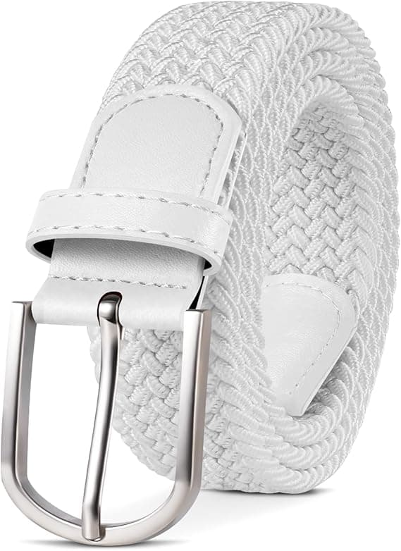 Herrebelte, elastisk flettet belte unisex menn kvinner flettet elastisk stretch vevd belte 33mm (1,25\") hvit