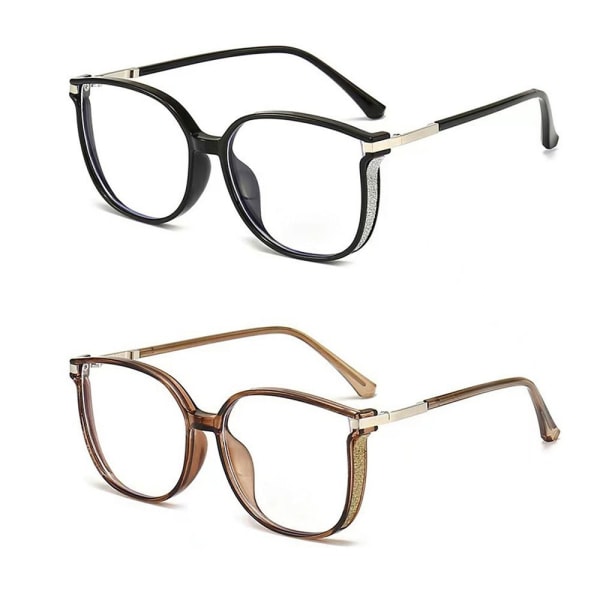 Anti-blått ljus läsglasögon för kvinnor Bling överdimensionerad båge Presbyopia glasögon Strength 1.0 Black