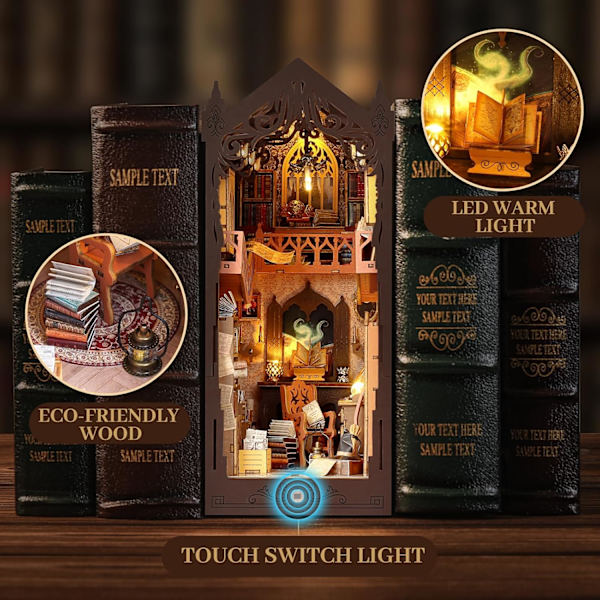 Miniatyr Trähus Kit med Möbler & LED-lampor - DIY Bokhörna [JUN]
