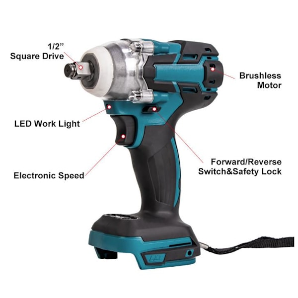 För Makita DTW300Z 18V Slagmejsel DTW300 18V 330Nm-1/2 +(jur DTW300