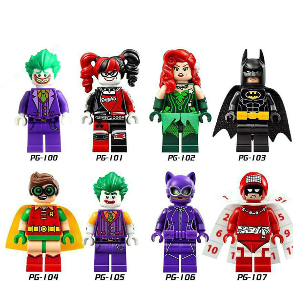 8 st/ set Superhjälteserie Actionfigurer Byggklossar Clown Batman Harley Quinn Montering Minifigurer Samlarmodell Leksaker Barn Fans Present