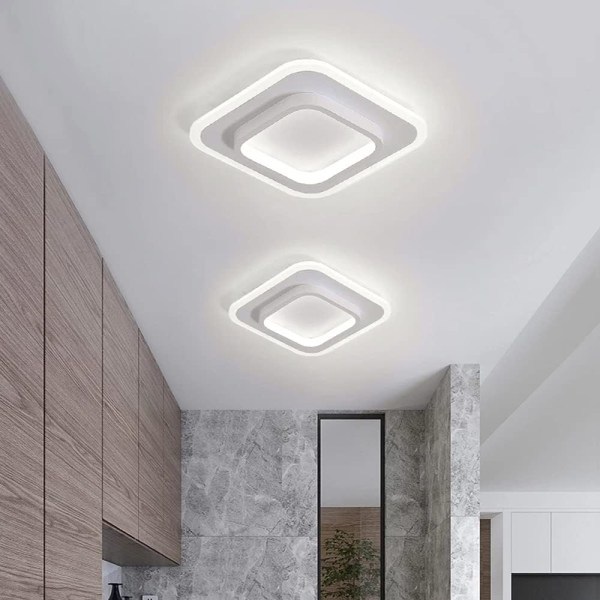 Hvit firkantet lysarmatur Enkelt design nordisk stil LED-taklampe for balkong Kjøkken Taklampe Varmt lys 20W (Kaldt hvitt lys)