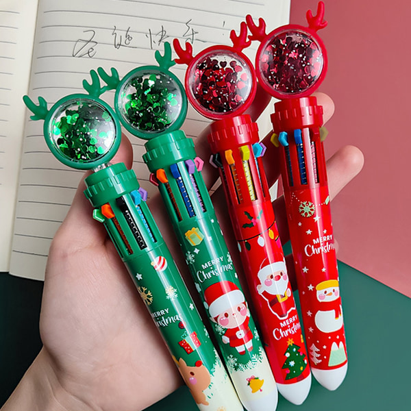 10 i 1 Jul Cartoon Färgglada Kulspetspennor Enkel Design Kontorsmaterial Penna För Skola Kontor SNOWMAN
