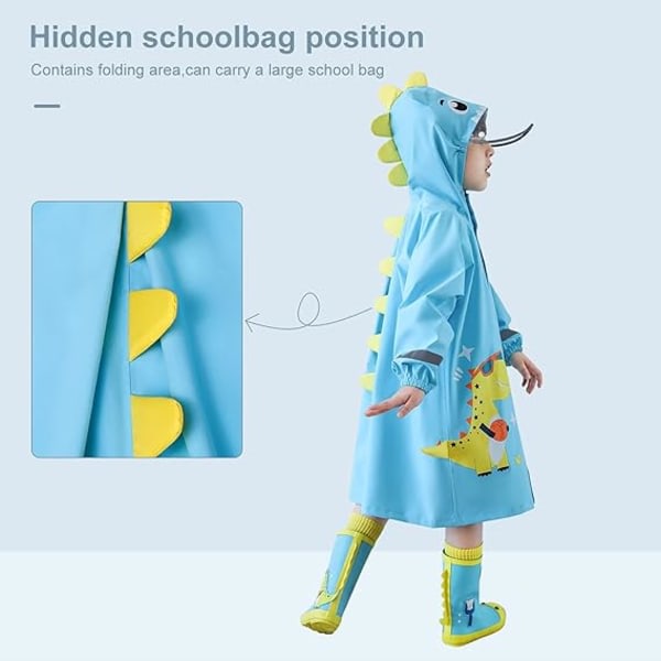 Regnjackor för barn, 3D-tecknad regnjacka för barn, regnjacka för toddler och flickor (blå, stor)