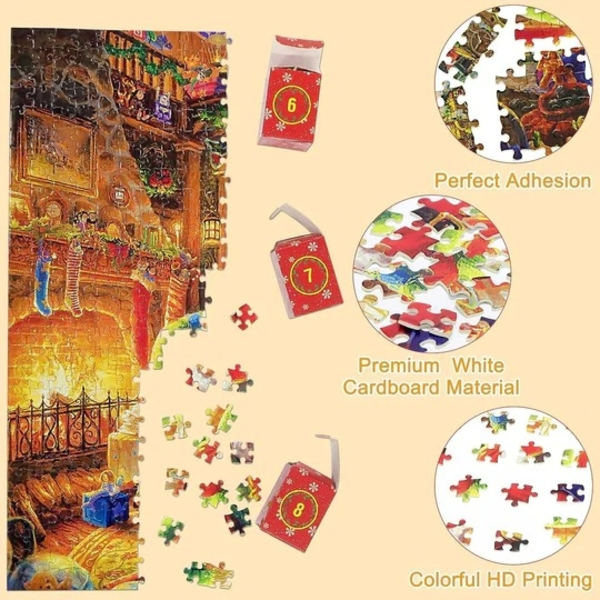 Puzzle Julekalender 2024, 1008 puslespilsbrikker 24 dages jule nedtællings julekalendere