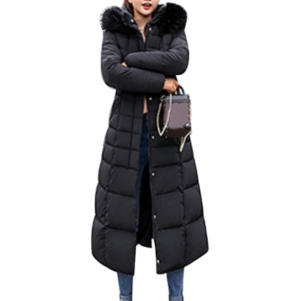 Vandtæt Parka Jakke Trendy Kappe Dame Vinterjakke Bomuld Vatteret Varmt Maxi Pufferjakke Dame Lange Frakker Parka Jakke Sort black M