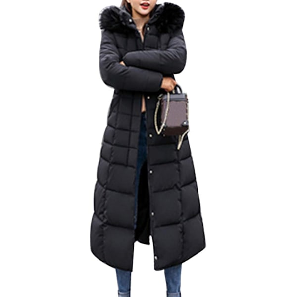 Vanntett Parkasjakke Trendy Kapp Dame Vinterjakke Bomull Vattert Varm Maxi Pufferjakke Dame Lange Rockar Parkasjakke Svart black XL