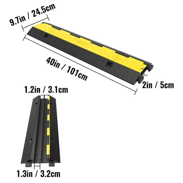 Sett med 5 kabelbeskyttelsesramper - VEVOR - 2-kanalskabel 101x24,5x5 cm PVC Gulvkabel Gjennomgangsbelastning 4989 kg