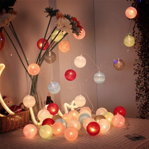 Cotton Ball Light Garland, flerfärgad 9,8 fot och 20 lysdioder