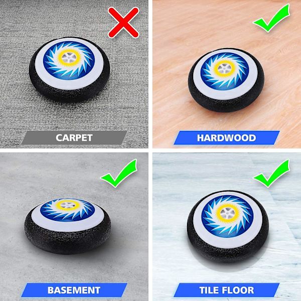 Lasten Hover Hockey -setti LED-valoilla, 2 maalia, Air Hover -pallo, hauska sisäpeli perheelle