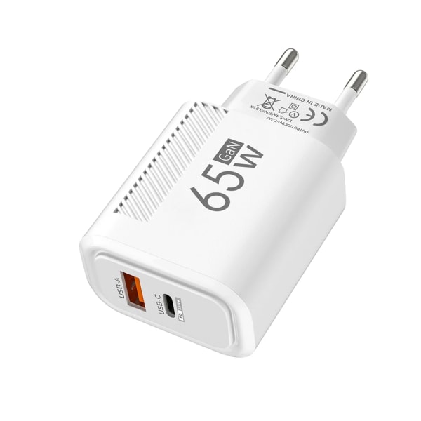 Hurtigoplader USB C, GaN PD 65W oplader, Samsung S22, S21, iPhone 14, 13, Xiaomi, Huawei, LG, Quick Charge 3.0 EU White