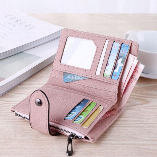 Fashion Foldbar Lille Pung Dame Pu Læder Kortholder Pung - Spot Salg[ch] Light Green