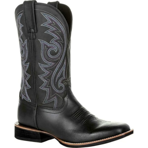 Herr- och damsport, bred, fyrkantig tå, western cowboyboots, svarta black EU 41