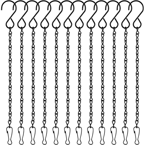 12-pack Svarta Hängkedjor med Krokar, Trädgårdsväxthängare, Metallkedjor för Fågelmatare, Vindspel, Lyktor