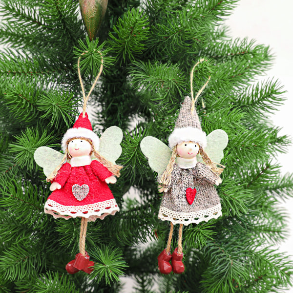 4 st juldekorationer, handgjorda linneängeldockor, julgransprydnader, små presentaskar 9*17 cm