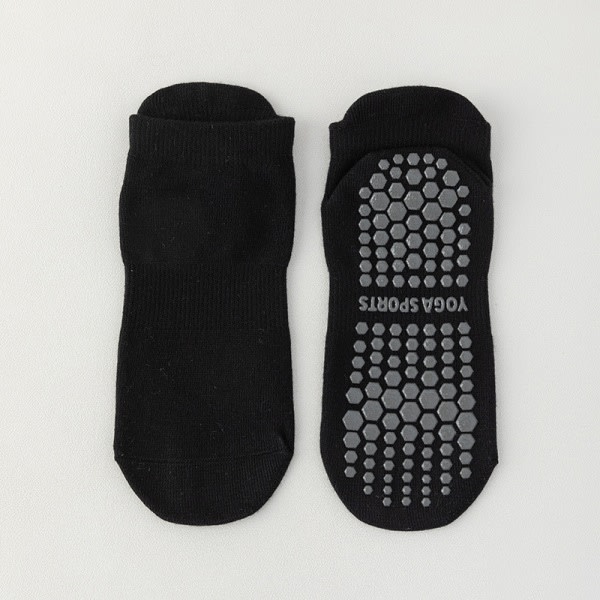 1Par Dam Anti-Slip Sock Yoga Sock Bomull Elasticitetstrumpor Svart