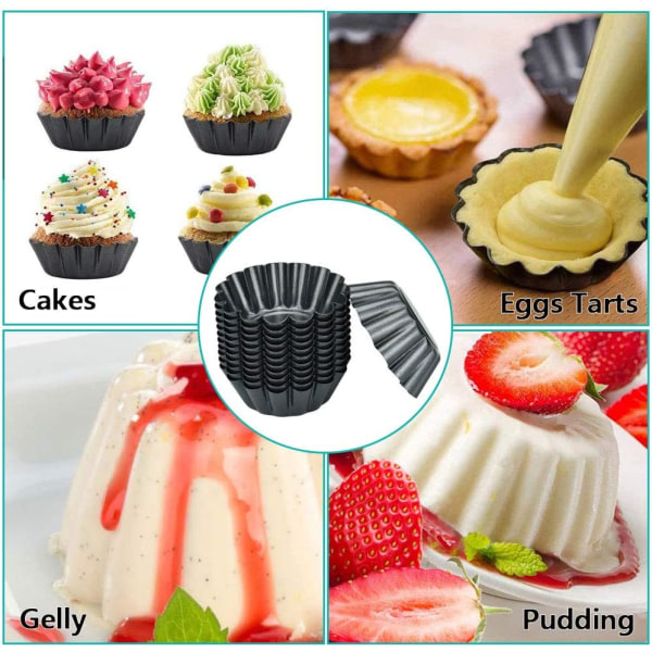 12 ST Återanvändbara molds Kolstål tårtpanna Nonstick form Cupcakes Form för pajer Puddingar Muffins gör det själv (svart)