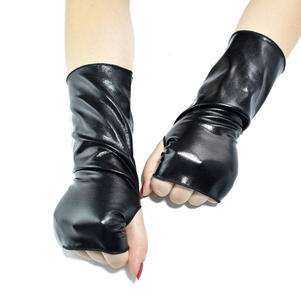 Modehandskar Korta handskar Gloss Leather Dress Up Handskar Black