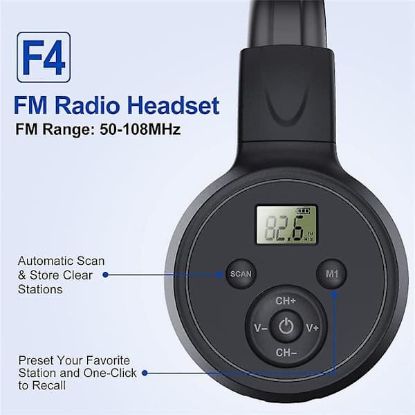 Oppladbart trådløst FM-radioheadset for møter, arbeid og jogging [JUN]
