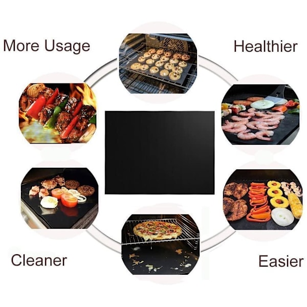 9-pakks Grillmatte, Ovnmatte, Bakeplate - Non Stick - 40x33 Svart Black 9-Pack