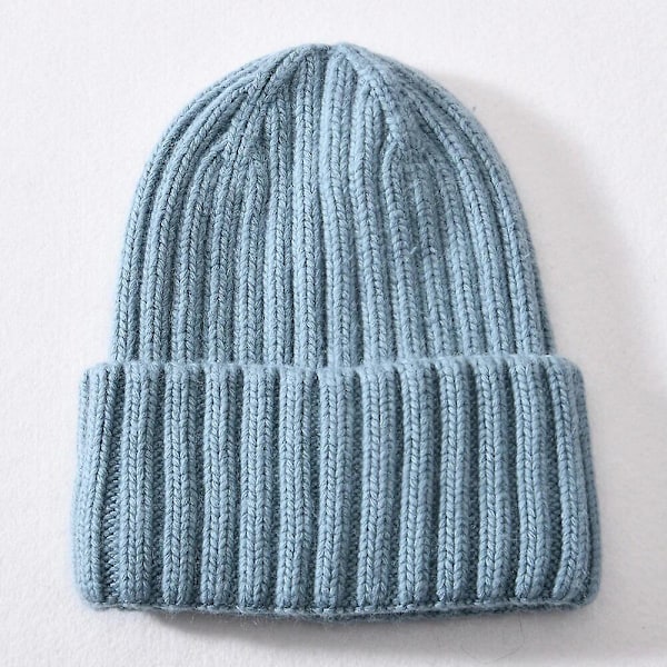 Vinterhue i silke og satin, unisex, tyk og chunky, stribet, varm, blød, højkvalitets cashmere, strikket hue Blue