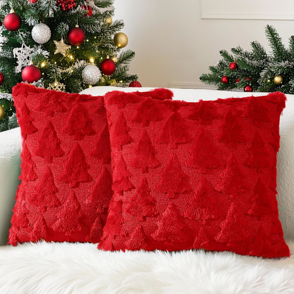 2-pack 45x45 cm julkuddöverdrag i sammet med 3D-tryck [JUN]