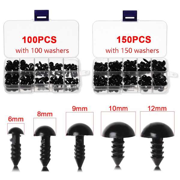 DIY-tilbehør for dyredokker i plast med eske, sikkerhetsøyne 150PCS