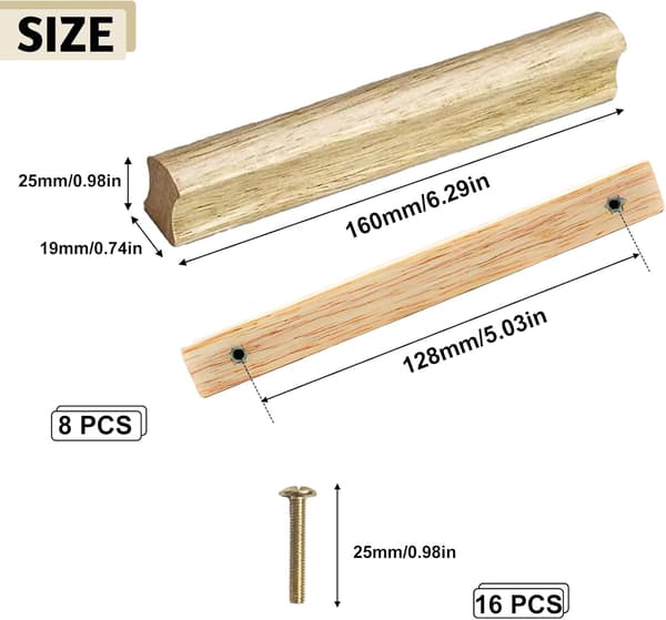 Kjøkkenhåndtak i tre – 128 mm hullavstand for møbler [JUN]