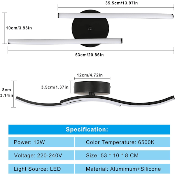 Moderne LED-loftlampe, 14W 1400LM, sort, akryl indendørs belysning, 6500K kold hvid, til soveværelse, stue