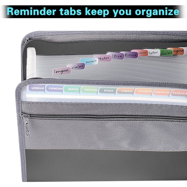 2-pack expanderande A4-mapp, 13 fack Dokument dragspelsmapp Sorteringsmapp med dragkedja, dokumentväska Canvasväska Väska Bågm 2 Pack Gray Expanding Folders