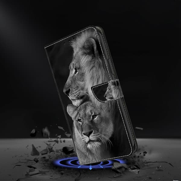 Färgglatt Magnetiskt Läderplånboksfodral för iPhone 17[JUN] Couple Lions Multicolor