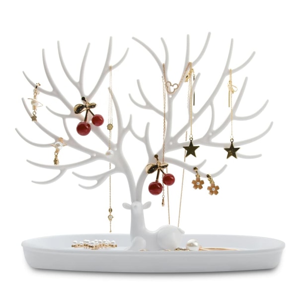 Smykkestativ, dekorativt smykketræ, halskædeopbevaring, armbåndsstativ, design af hjortehornstræ armbånd halskæde organizer(hvid)