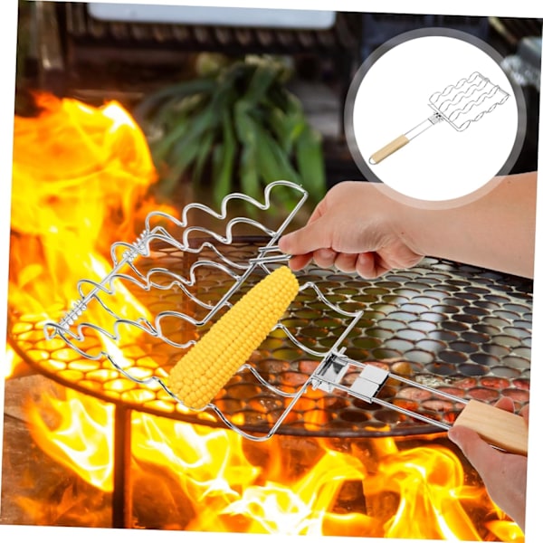 Kannettava makkaragrilli teline kahvalla - retkeily- ja grillaustyökalu, lämmönkestävä tasainen kypsennys
