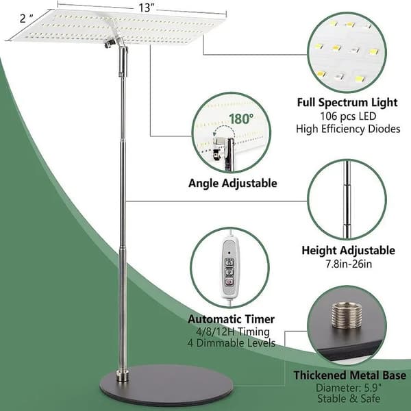 Full Spectrum 120 LED Vekstlys med Timer og Justerbar Arm[JUN]