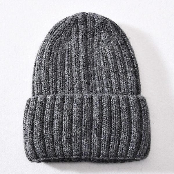 Vinterhue i silke og satin, unisex, tyk og chunky, stribet, varm, blød, højkvalitets cashmere, strikket hue Dark grey