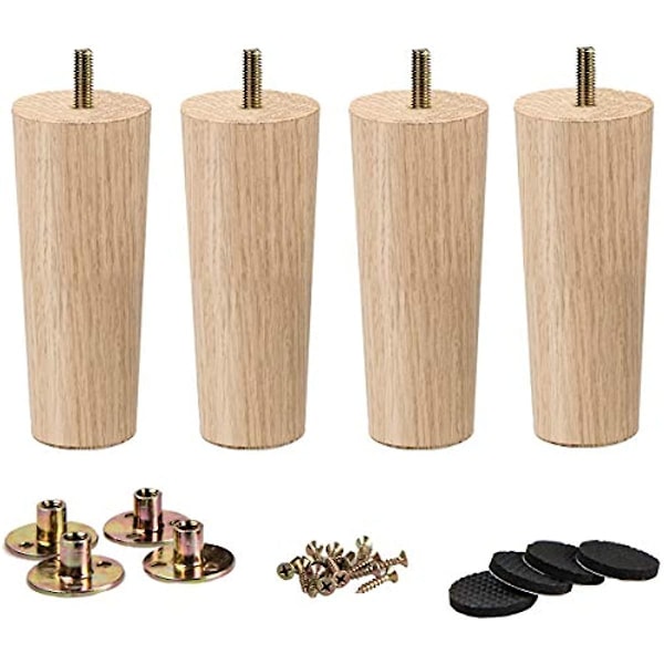 La Vane Træbordsben Pakke med 4 Massivt Træ Koniske Udskiftningsmøbelfødder Møbelben Med Forborede M8 5/16 Tommer 79 Mm Bolte & Montering A A 7* * 18cm