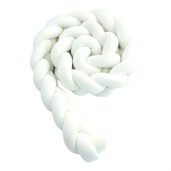 Baby Seng Bumper - 3 meter flettet babypude slange flettet kofanger fløjl tremmesengsbeskytter nyfødt tremmesengsbeskytter, hvid - 1M