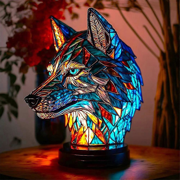 Retro Färgad Glas Djur Bordlampa wolf