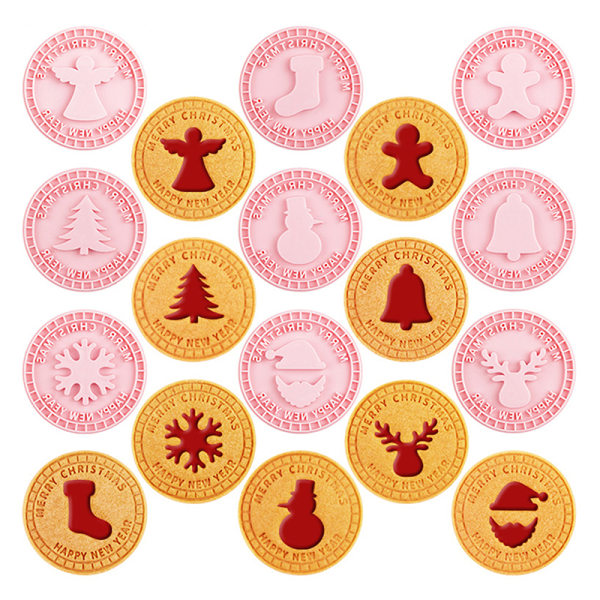 9 stk. God Jul Cookie ter Set XMAS Tree Embosser Stamp