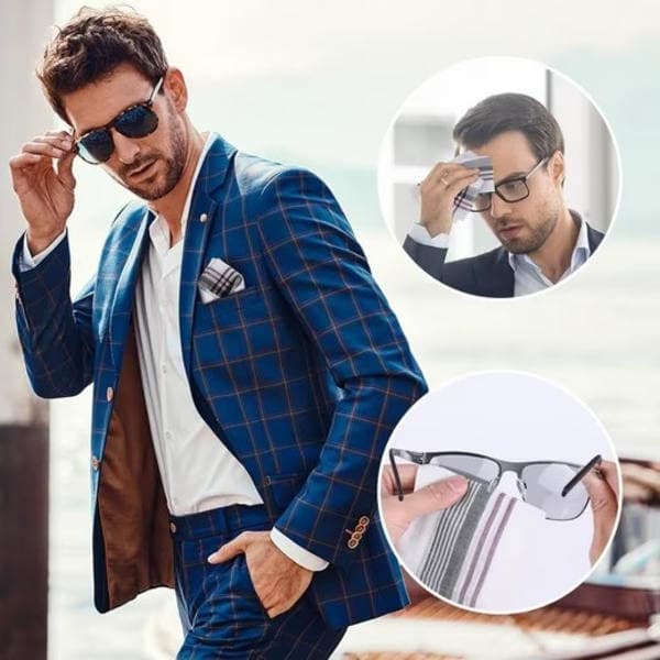 10-Pack Men's Cotton Pocket Squares, 38x38 cm, Classic Check Pattern[JUN]