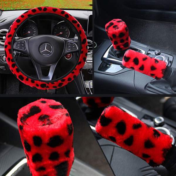 3 stk / sæt Leopard Fluff Plys cover Red