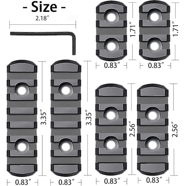 Picatinny Rail Sektion 3,3,5,5,7,7 Slot, komplett med Mlock-system, Picatinny Rail- set med 13 T-møtrikker & 13 skruer & unbrakonøgle -