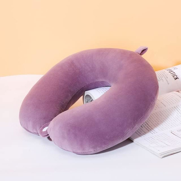 Lila Nackkudde i Memory Foam, U-formad Resekudde för Bil