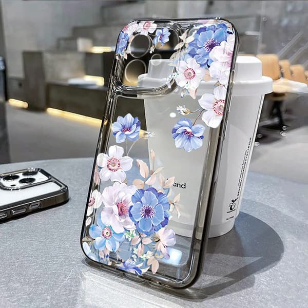 Lavendelblomst Silikondeksel til iPhone 13 14 15 16 Pro Max[JUN] For iPhone 14 Plus Black JW37