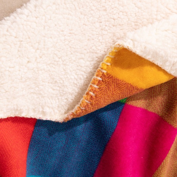 Tyk fleece tæppe, farverigt tæppe, super blødt og varmt