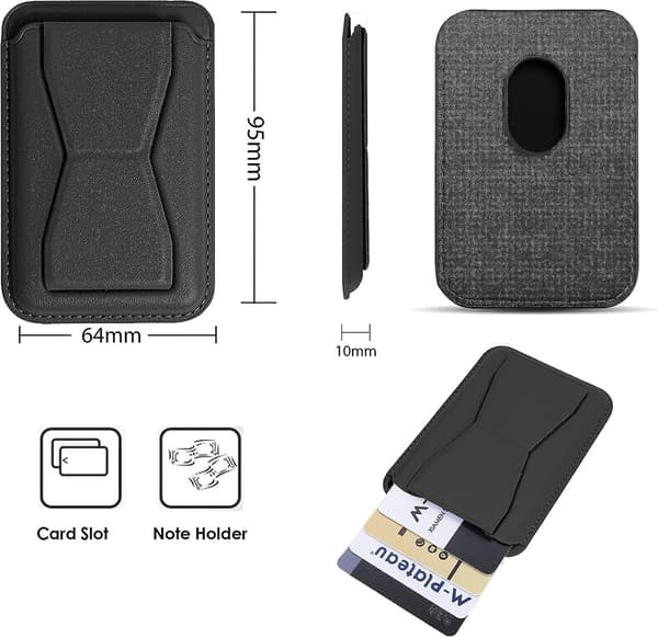 Magnetisk læderkortholder og -stativ til iPhone 15/14/13/12-serien [JUN] Black
